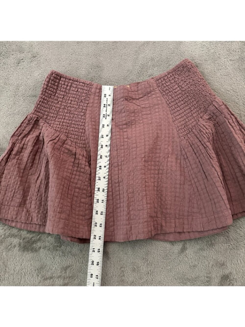 Free People Free-est Puckered Check Mini Skirt Womens MEDIUM Brown Mauve Cotton - Picture 2 of 6